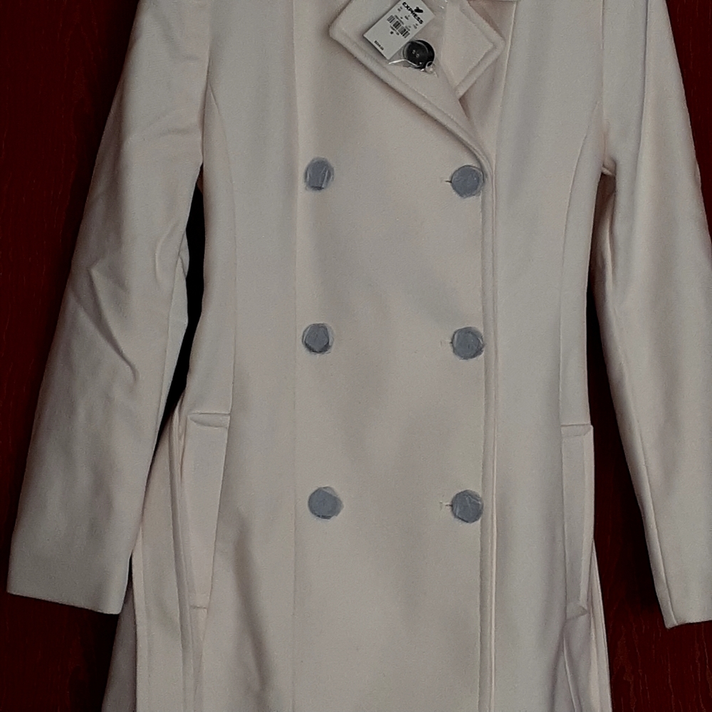 EXPRESS ROSE PINK COAT WOMEN'S SIZE M 54% WOOL 46% POLYESTER KNEE LENGTH BELTED - Picture 5 of 16